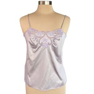 VTG Vanity Fair Purple Satin Camisole Top Embroidered Lace Bust Sz 34 Y2K Fairy